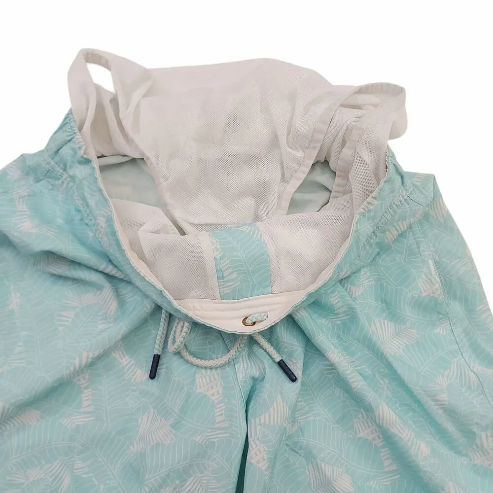 Johnnie-O Swim Shorts Mens Small Aqua Palm Leaf Mesh Lined Swim Trunks Beach